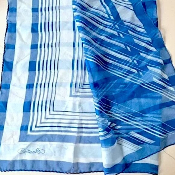 Berettoni Italian Silk Scarf Blue White Geometric Pattern Printed Logo - Picture 2 of 3